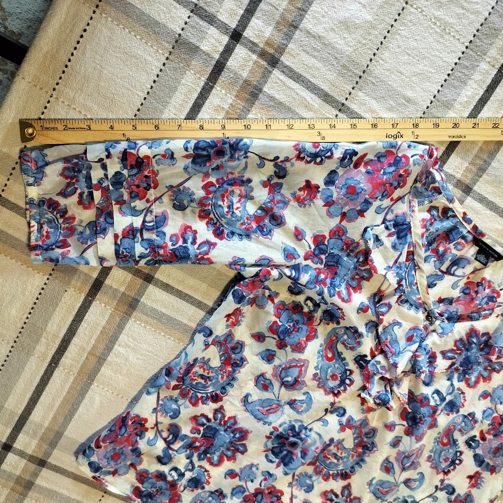 Tommy Hilfiger Blue/Red Paisley Blouse Sz L Boho Preppy Cottagecore Prairie - Picture 6 of 9